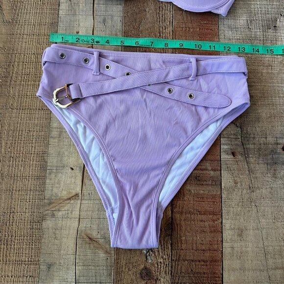 Adika Lilac Belted High Waist Bikini Set With Padded Bra - Picture 2 of 7